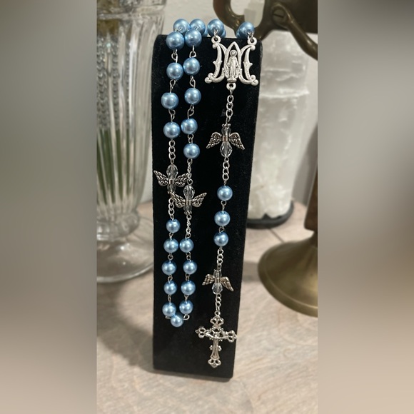 Handmade Baby Blue Pearl Rosary with Beaded Angel Mysteries - Picture 4 of 4